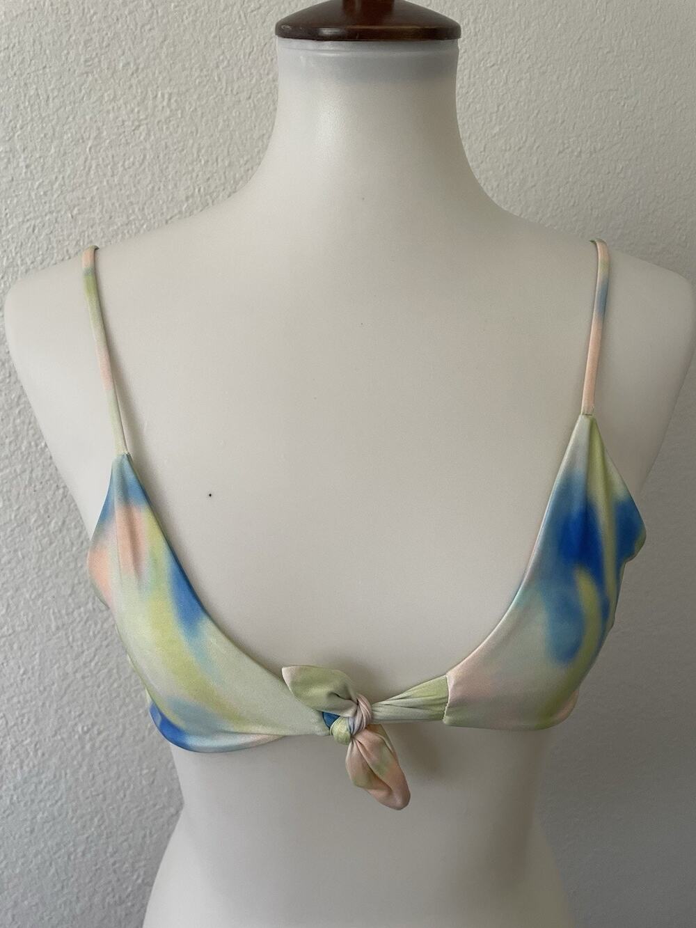 Aila Blue Swim Bikini Top Swimwear Acid Tie Dye Tie Front Beach Summer